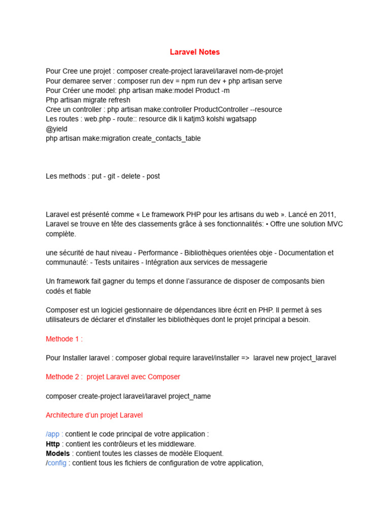 Guide d'installation et de projet Laravel | PDF