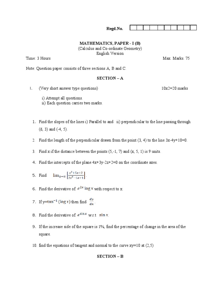 Mathematics Paper I: Calculus & Geometry | PDF | Teaching Methods ...