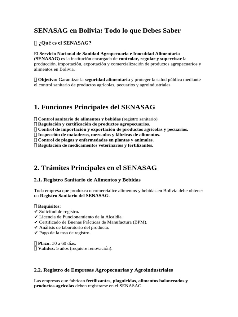 SENASAG en Bolivia: Funciones y Requisitos | PDF | Seguridad ...