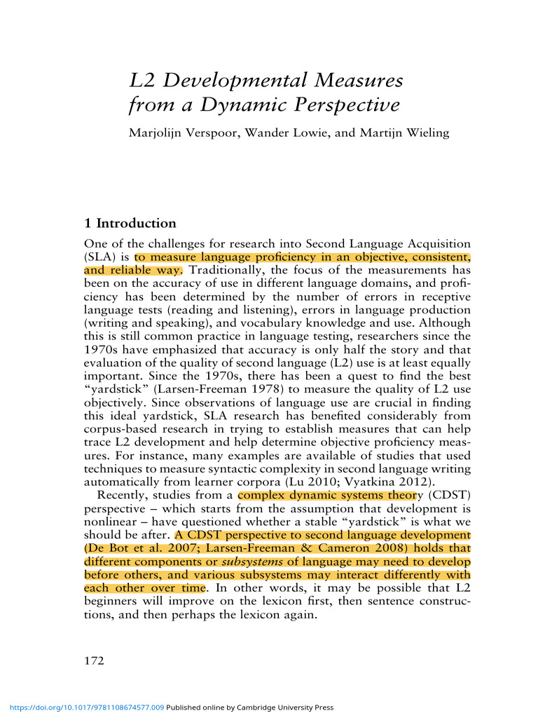 l2 Developmental Measures From A Dynamic Perspective | PDF | Second ...
