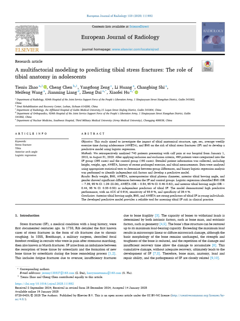 Predicting Tibial Stress Fractures in Adolescents | PDF | Receiver ...