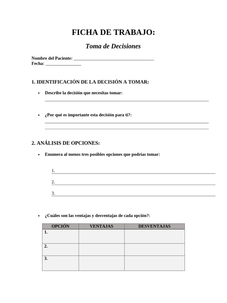 Ficha de Trabajo para Toma de Decisiones | PDF