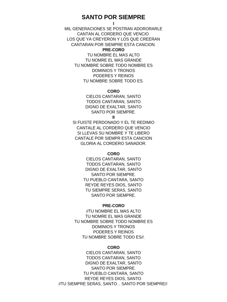 Letra de "Santo por Siempre" | PDF