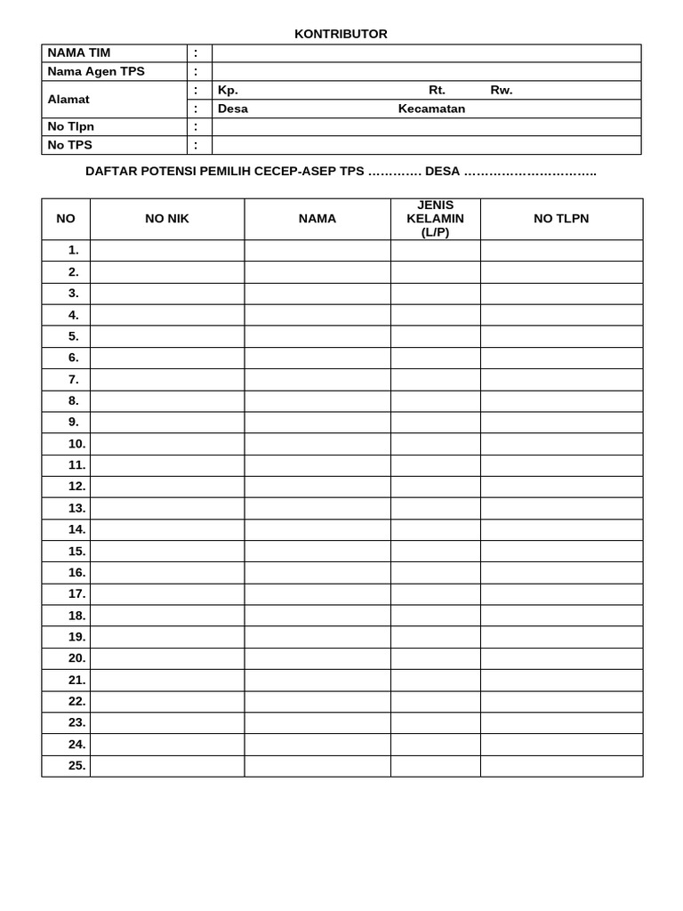 Form Potensi Pemilih Cecep | PDF