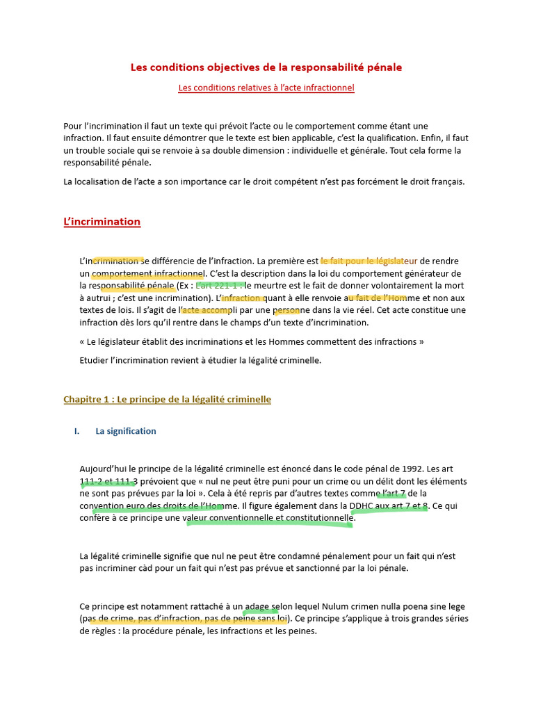 Conditions de la responsabilité pénale | PDF | Loi | Crimes
