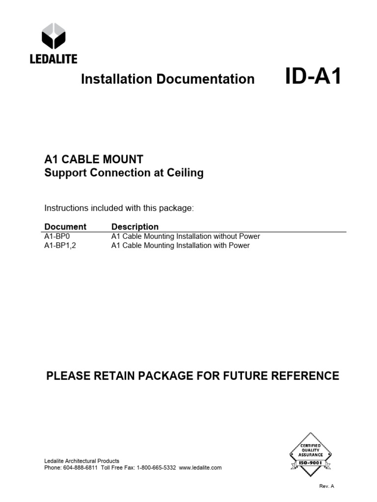 Ledalite Cable Mount Installation Guide | PDF | Screw | Electrical ...