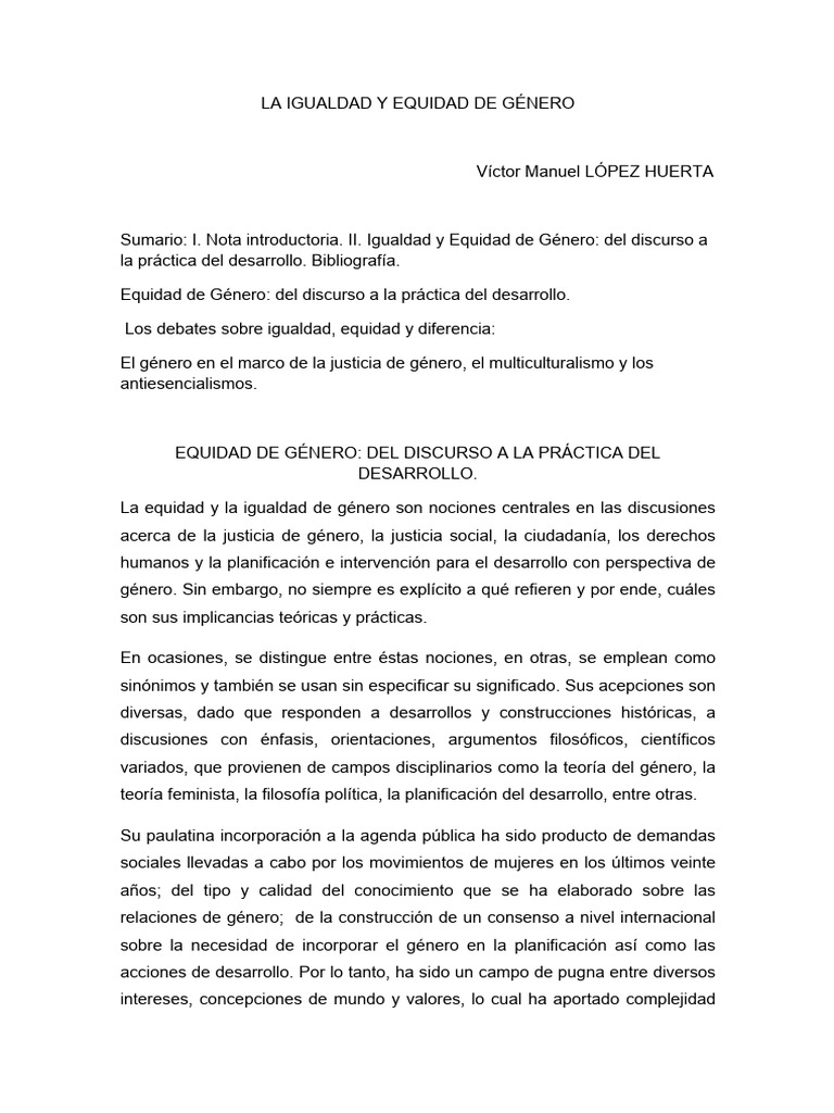 Igualdad y Equidad de Género: Claves y Debates | PDF | Estudios de ...