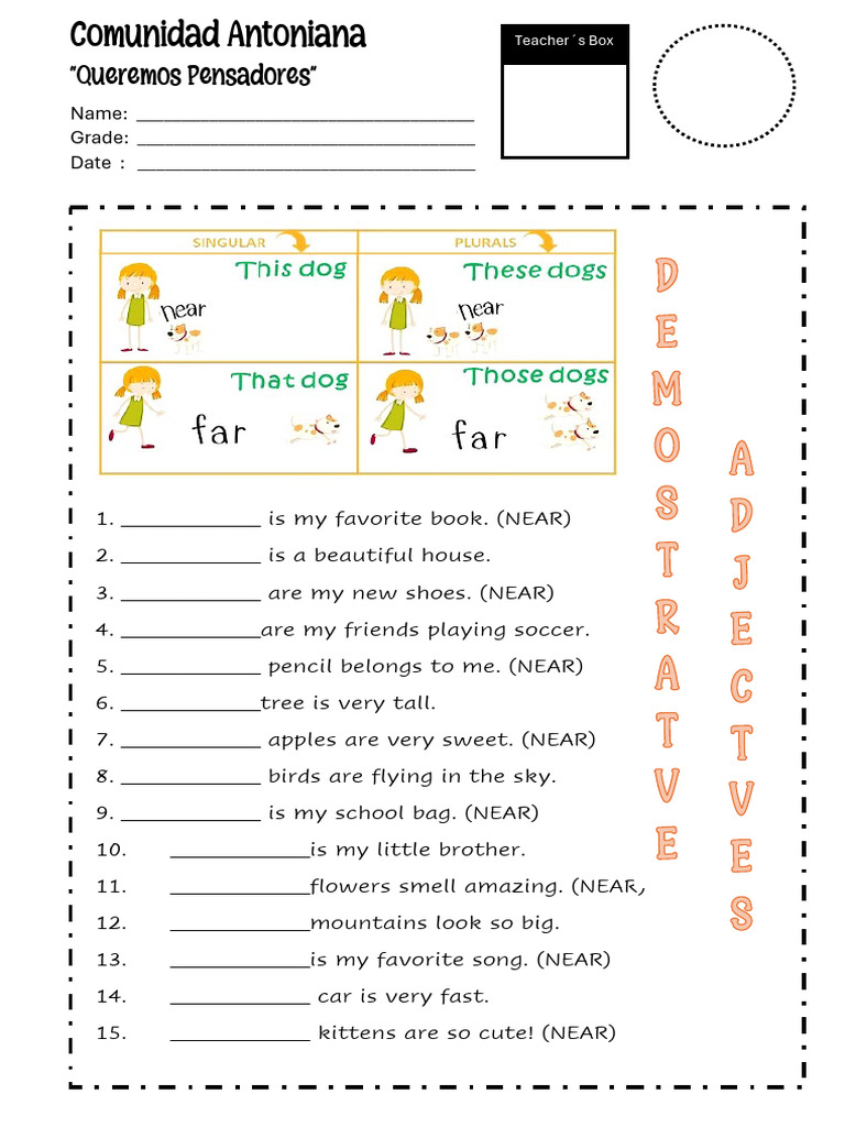 Demonstrative Adjectives Worksheet | PDF