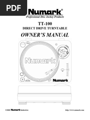 Numark TT-100 Turntable Owner's Manual | PDF | Phonograph | Disc