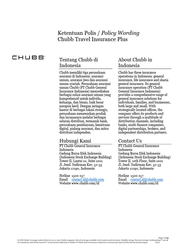 Policy Wording - Chubb Travel Insurance Plus | PDF
