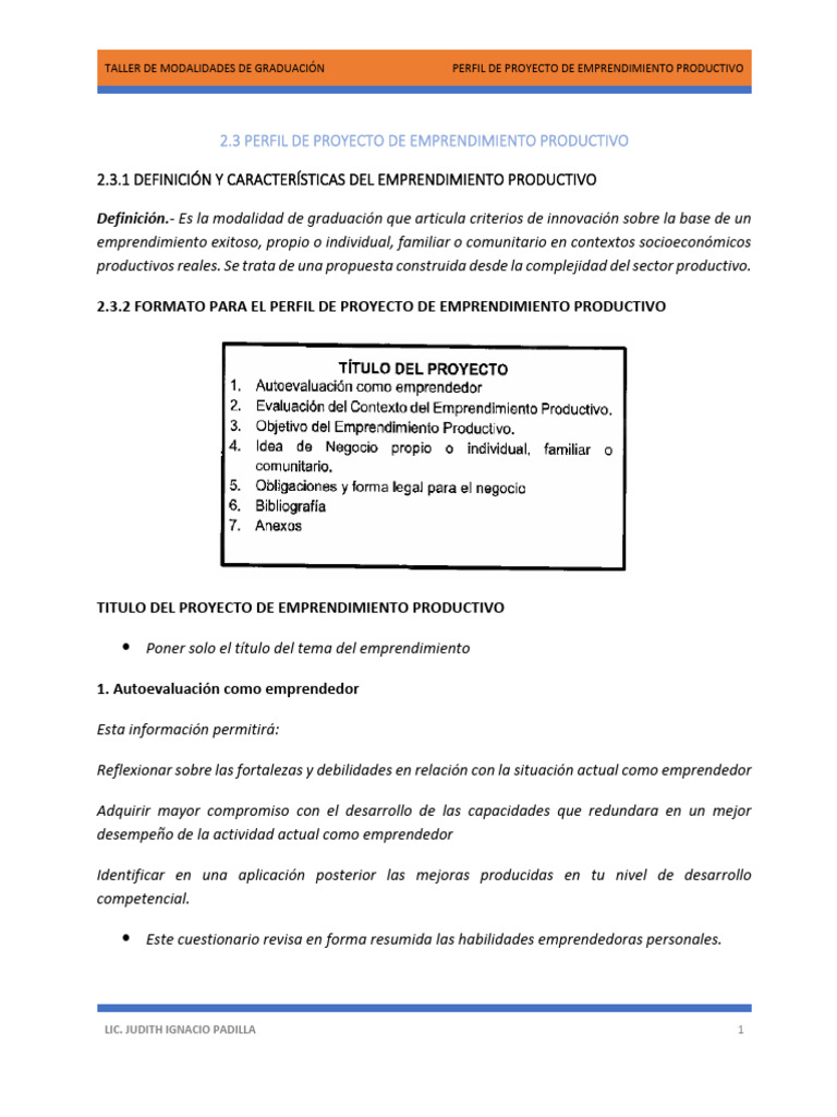 Perfil de Proyecto de Emprendimiento Productivo | PDF | Iniciativa ...