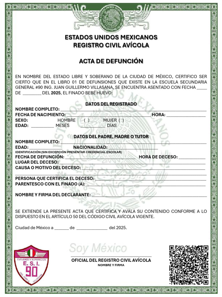 Acta de Defunción Avícola en CDMX | PDF