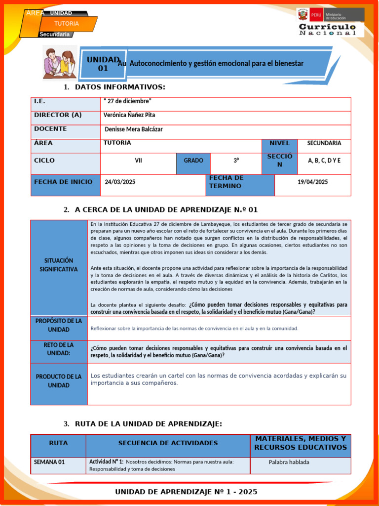 Unidad 1 de Tercero 2025 | PDF | Maestros | Salón de clases