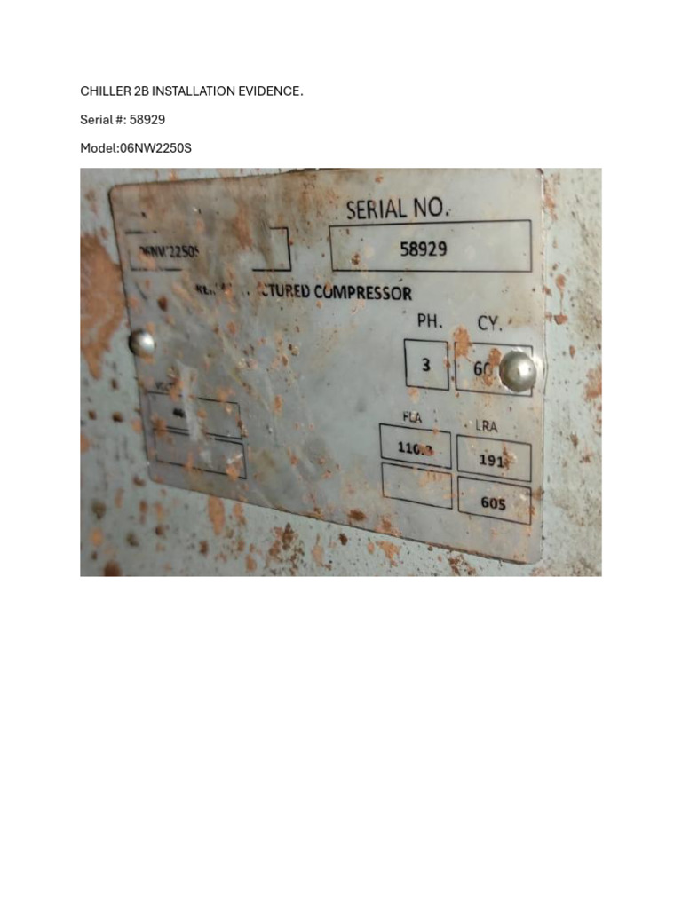 Chiller 2B Installation Evidence | PDF