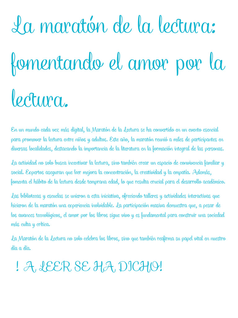 Maratón de la Lectura: Fomentando el Amor por los Libros | PDF