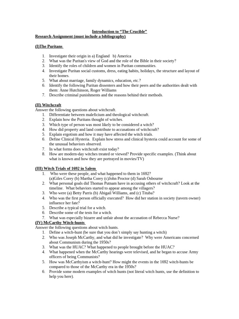 crucible+research+assignment+(1) | PDF | Mc Carthyism | Witch Trials