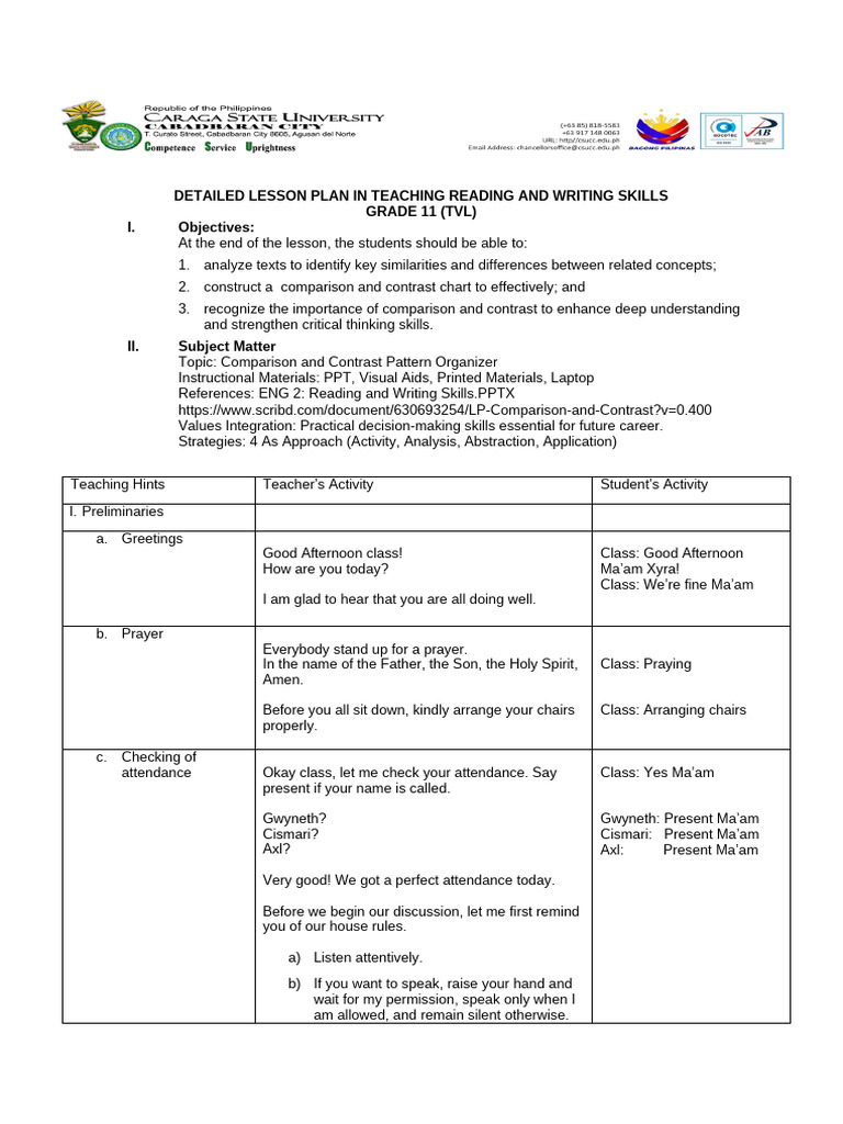 Grade 11 Reading & Writing Lesson Plan | PDF | Thought | Taste