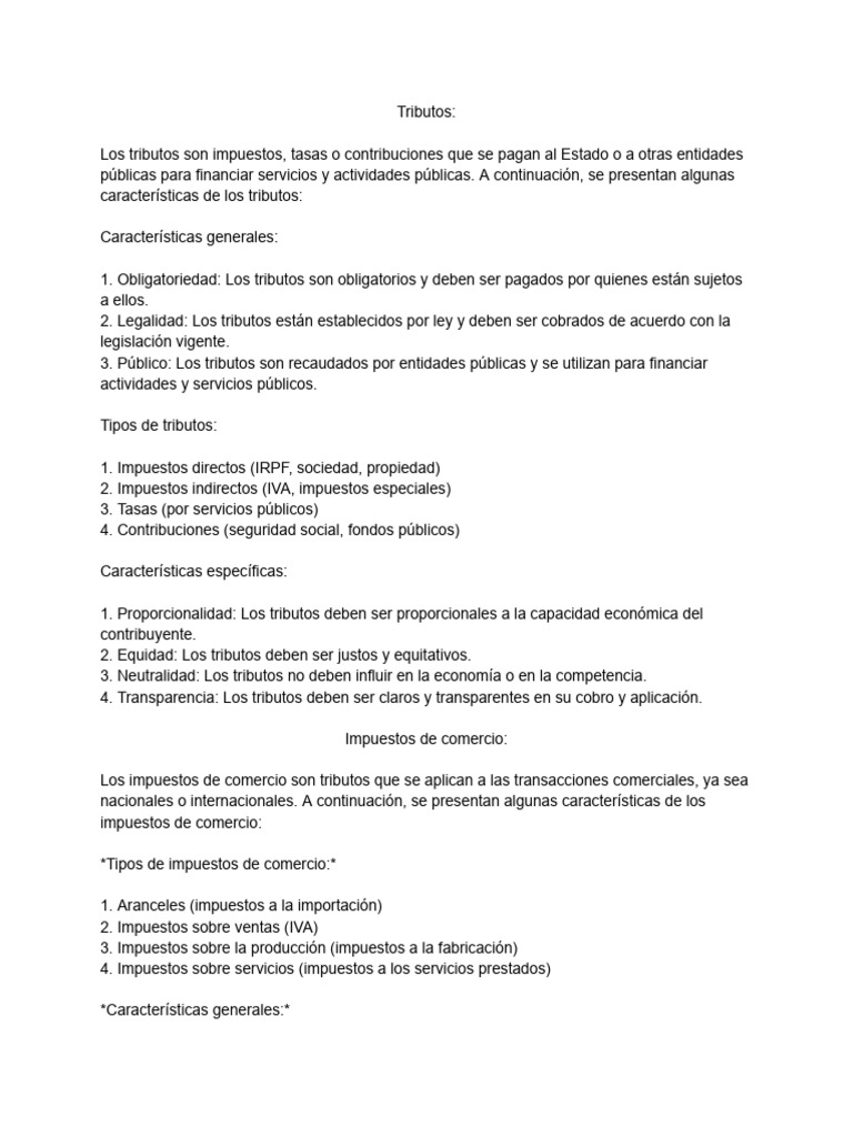 Características y Tipos de Tributos | PDF | Impuestos | Impuesto al ...