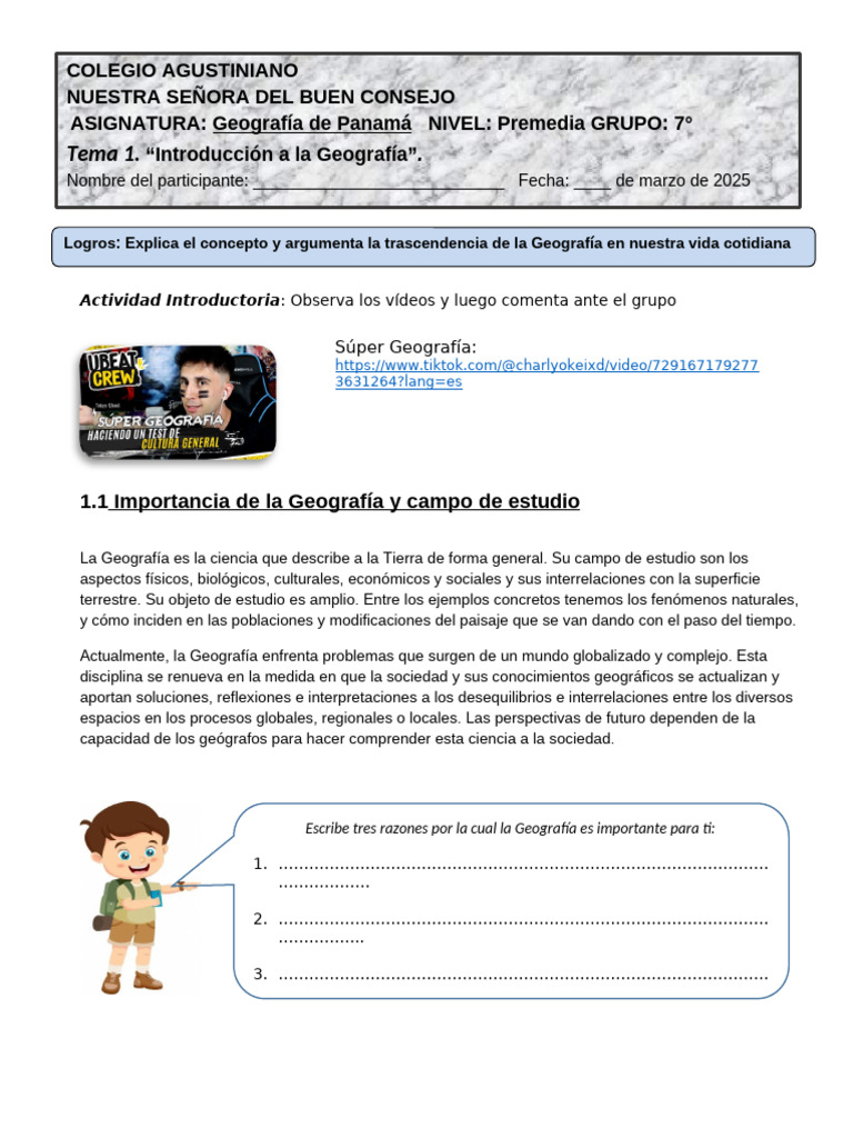 Taller #1 Introducción A La Geografía | PDF | Geografía | Ciencias de ...