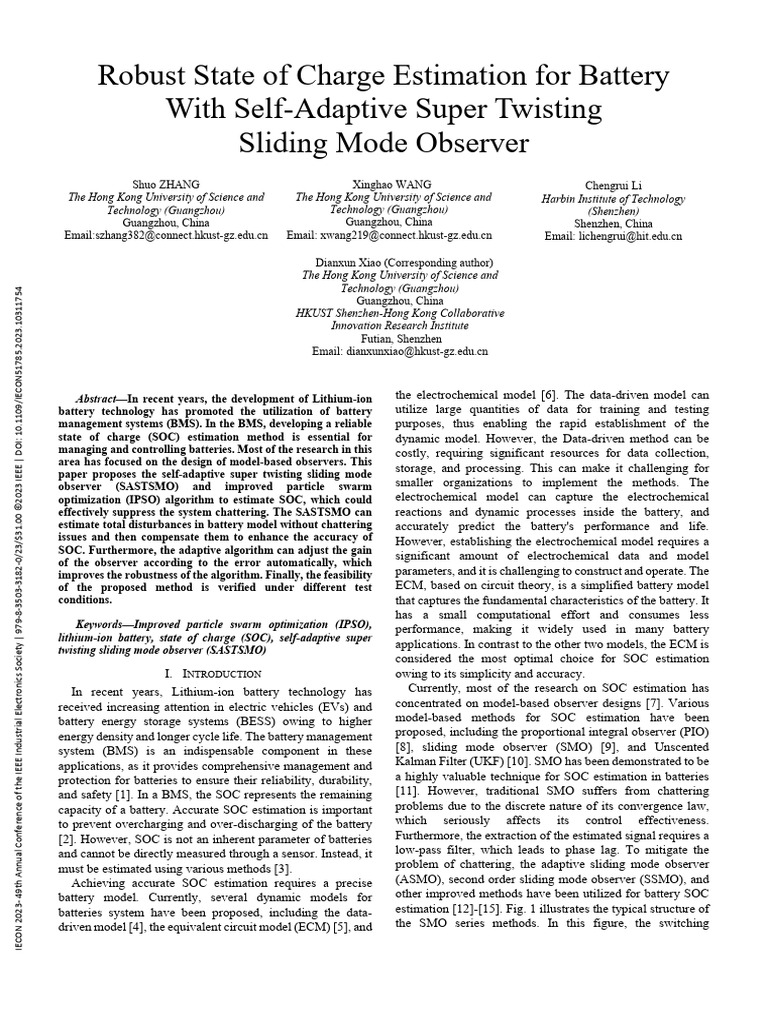 SOC Estimation with Adaptive Sliding Mode | PDF | Kalman Filter ...