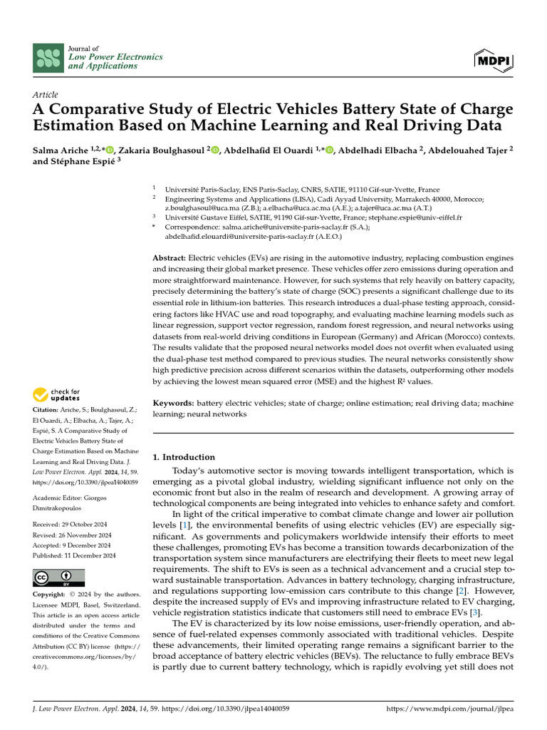 A Comparative Study of Electric Vehicles Battery State of Charge ...