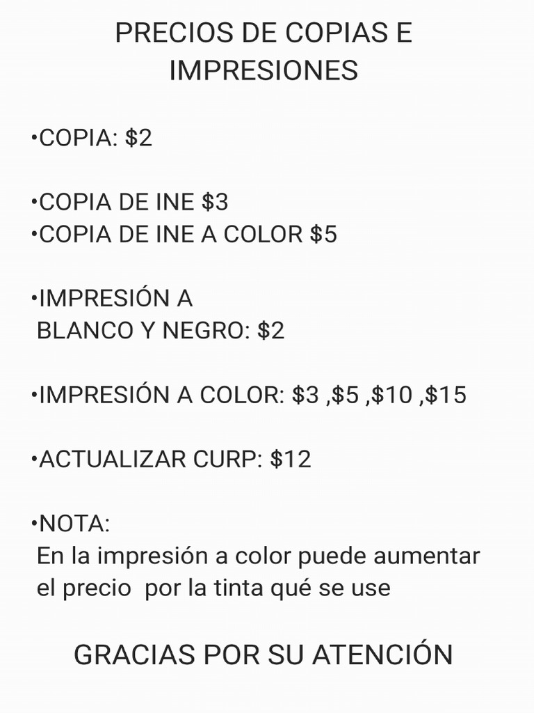 Precios de Las Copias e Impresiones | PDF
