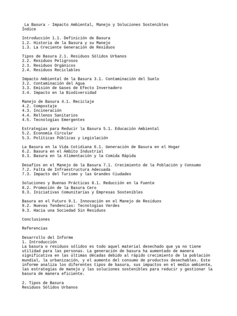Manejo Sostenible de Basura | PDF | Residuos | Vertedero