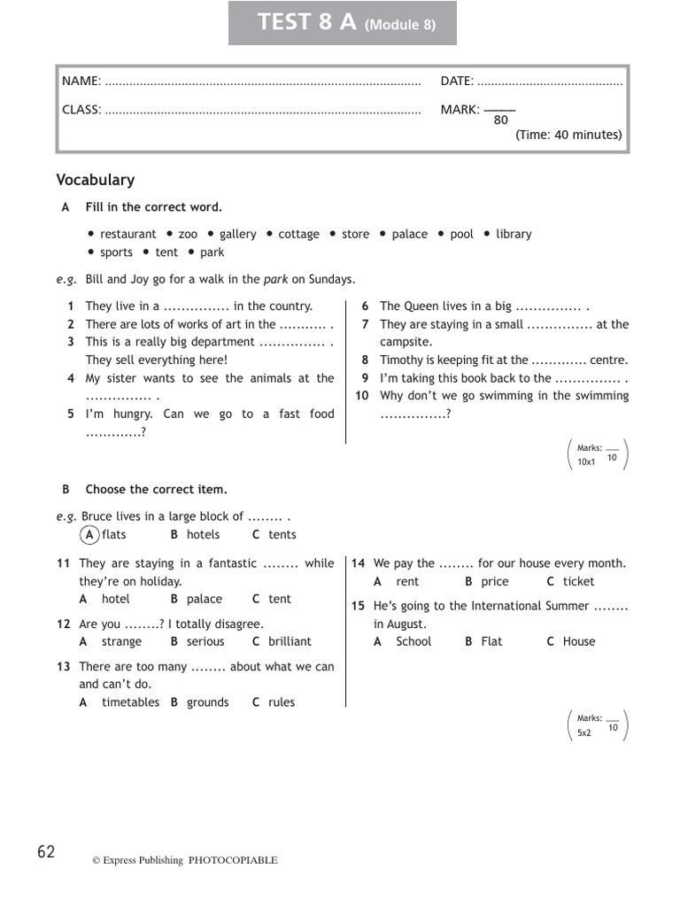 Spotlight 6 Test 8 Overview | PDF