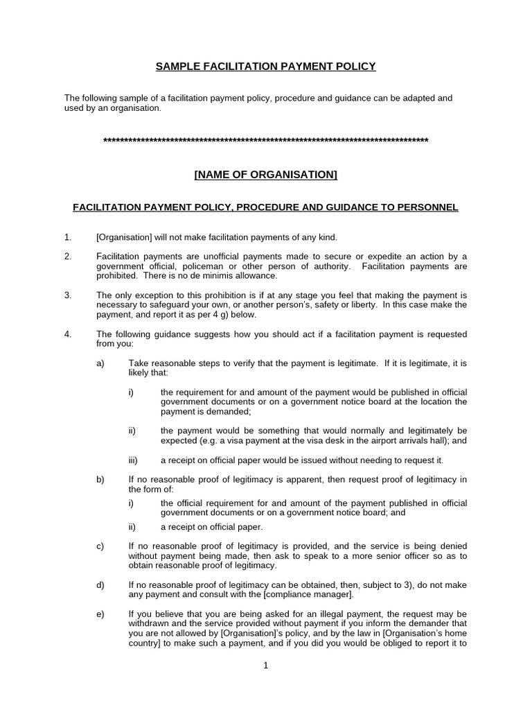 Giacc Website Facilitationpaymentpolicy | PDF | Regulatory Compliance ...