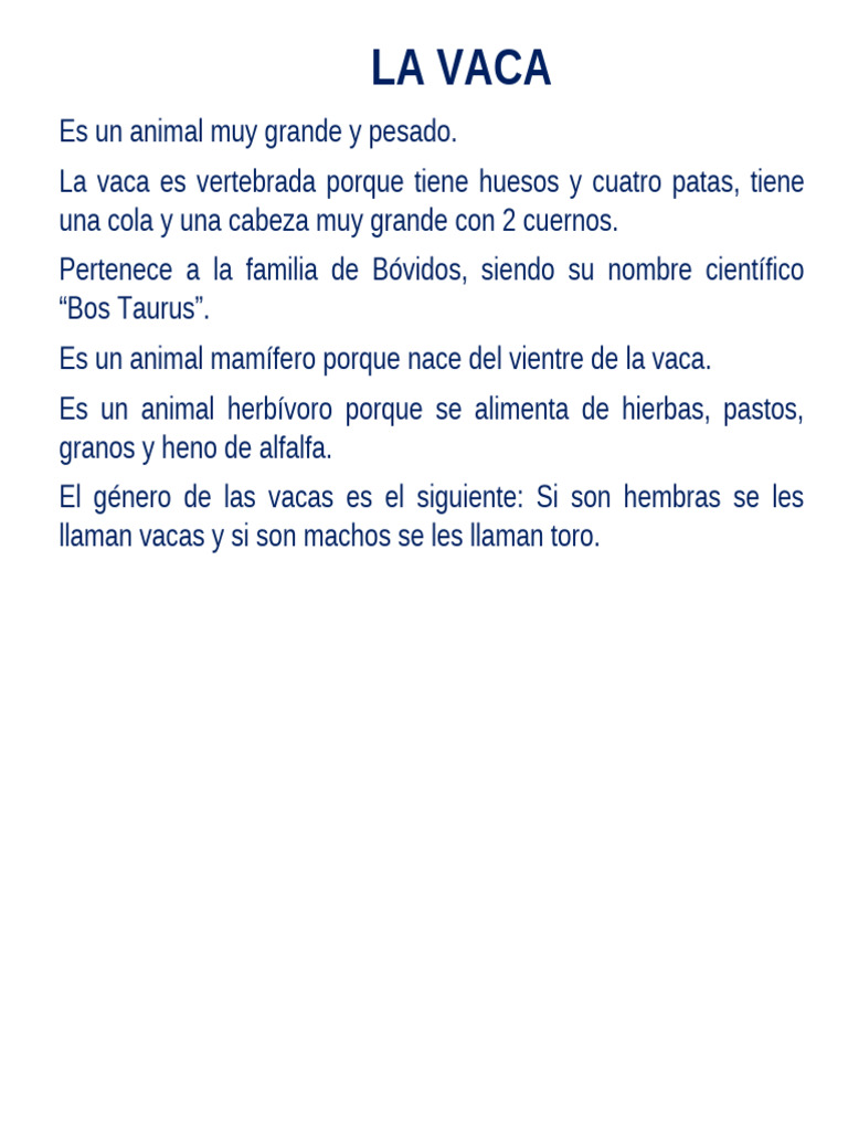 Nombre científico y características de la vaca | PDF