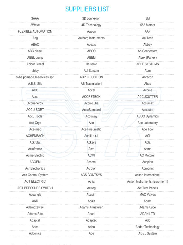 List of Suppliers | PDF