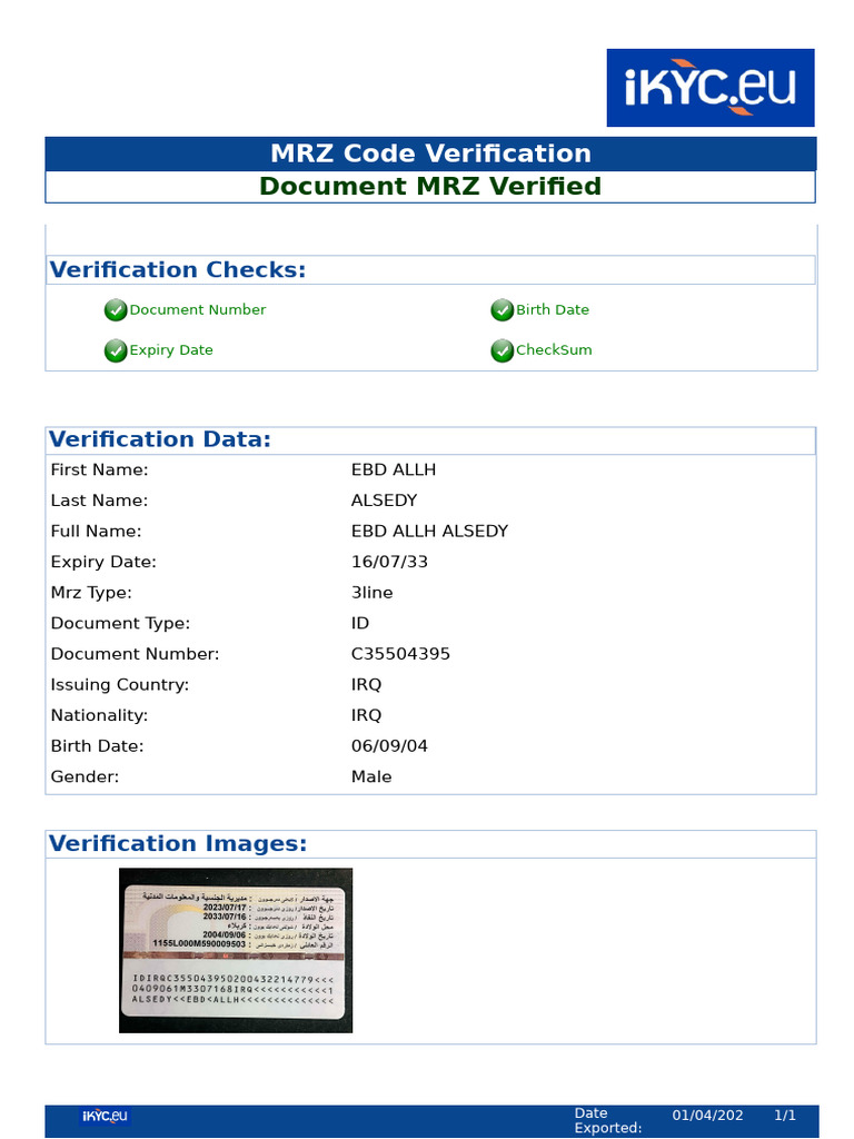 MRZ Code Verification for ID Document | PDF