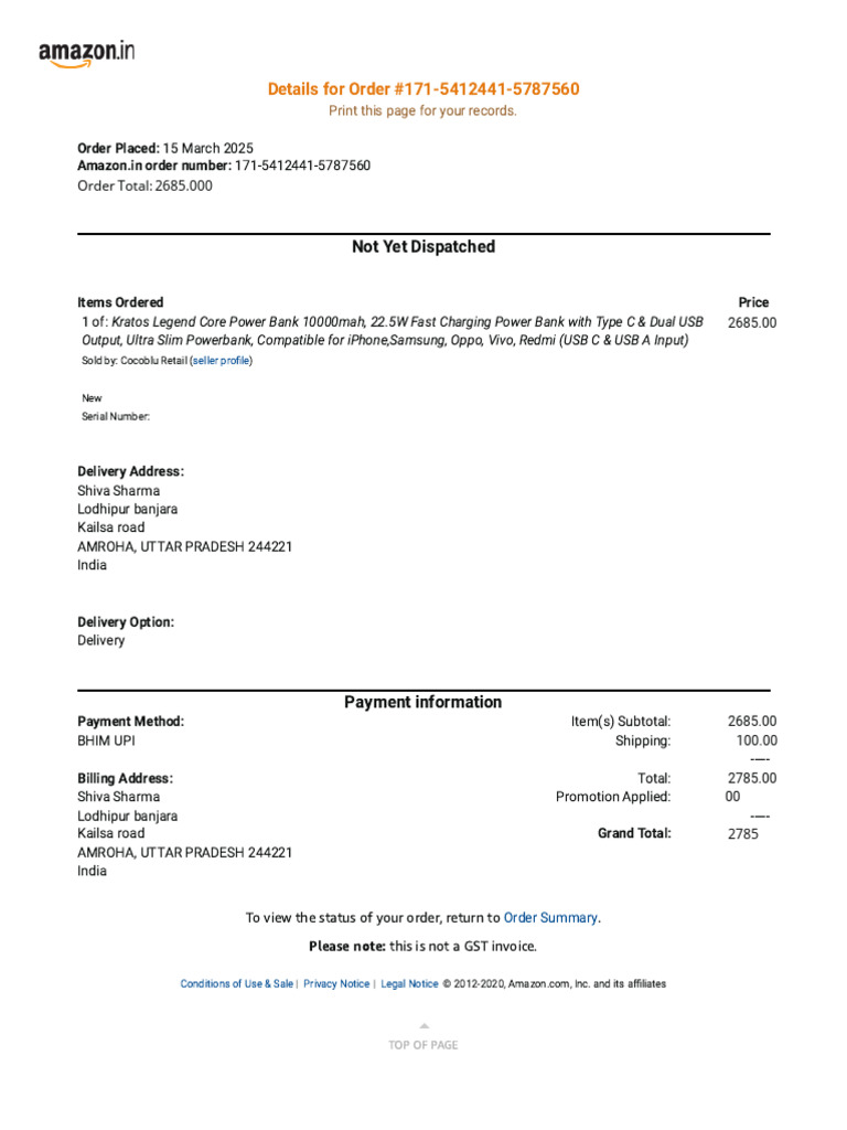Amazon - in - Order 171-5412441-5787560 | PDF