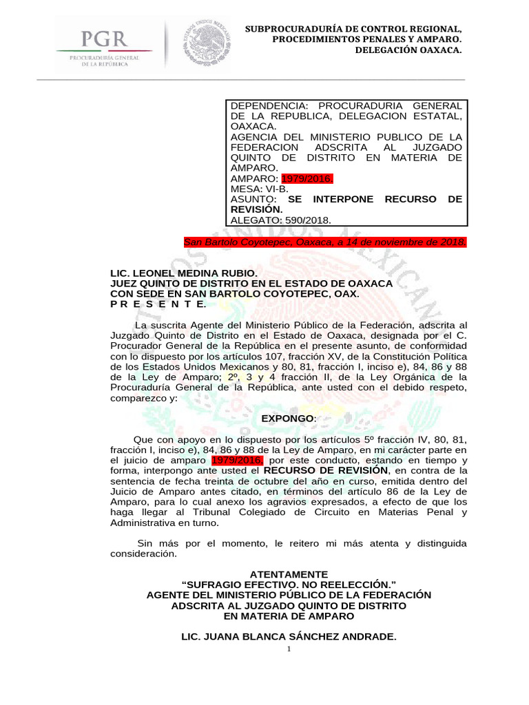 Recurso de Revisión en Juicio de Amparo | PDF | Justicia | Crimen y ...