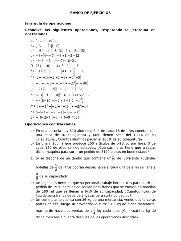 Ejercicios de Matemáticas: Operaciones y Fracciones | PDF | Aritmética ...