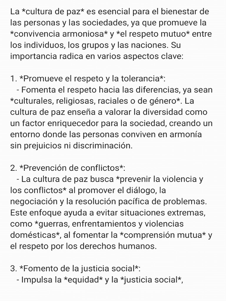 Importancia de La Cultura de Paz | PDF