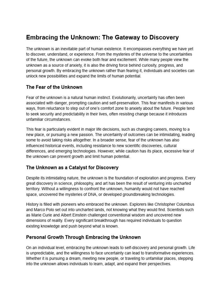 Embracing the Unknown for Growth | PDF | Fear | Anxiety
