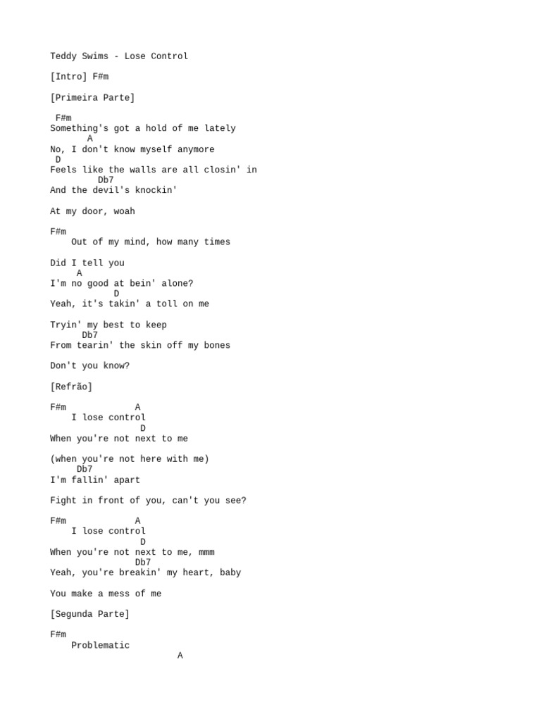 Teddy Swims - Lose Control Lyrics | PDF