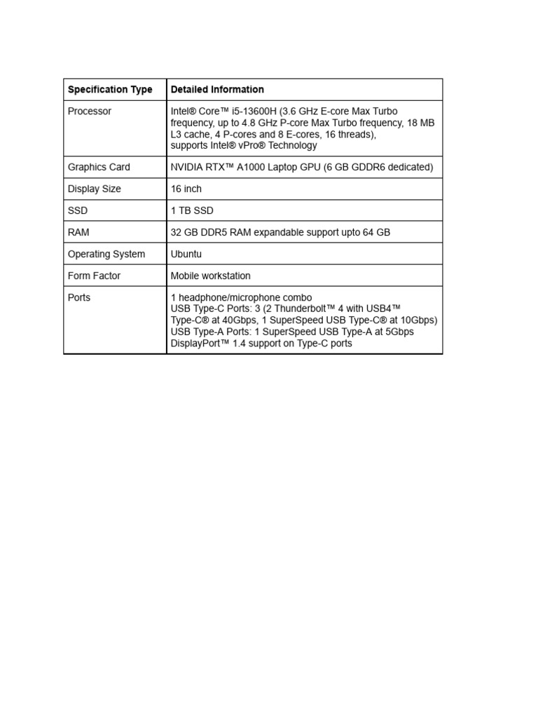Specs For Laptop | PDF