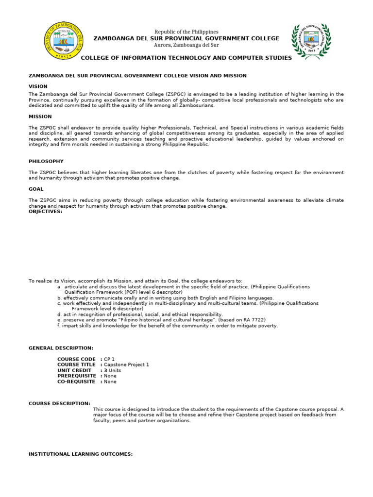 ZSPGC Capstone Project Course Overview | PDF | Information | Learning
