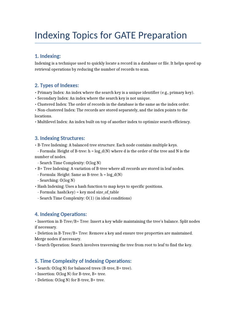 Indexing Techniques for GATE | PDF