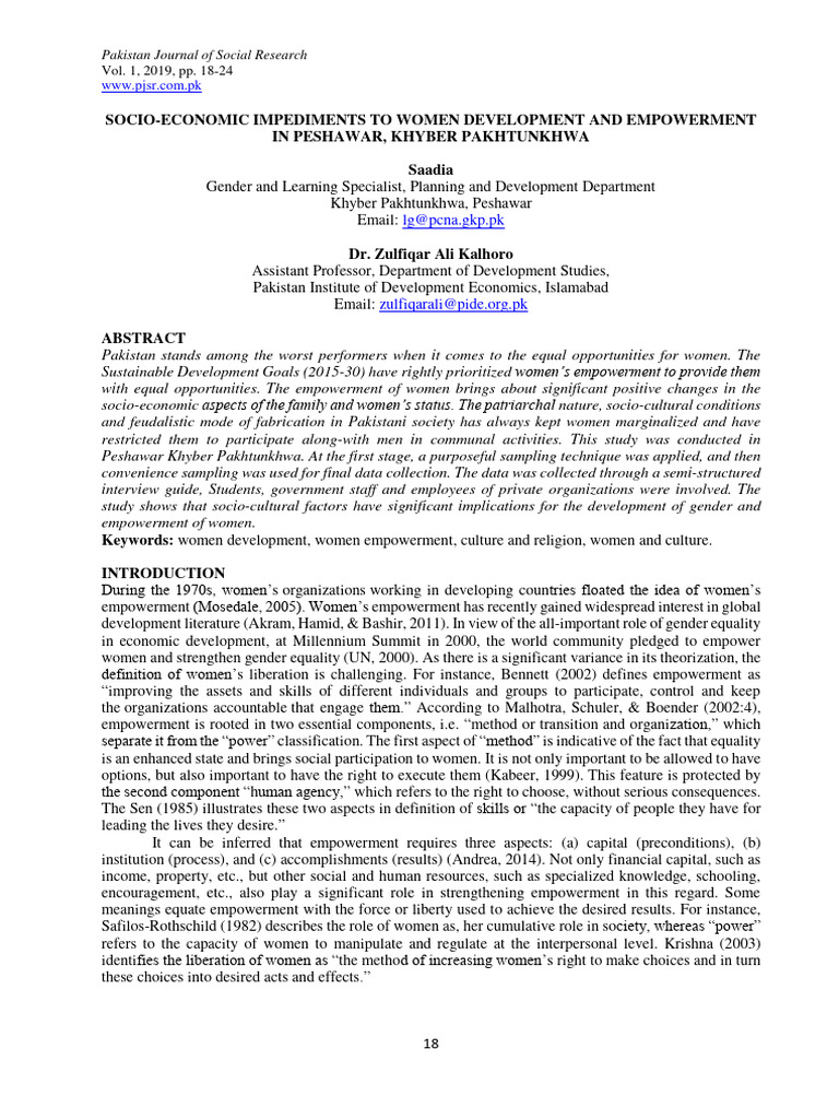 Socio Economic Impediments To Women Deve | PDF | Empowerment | Woman