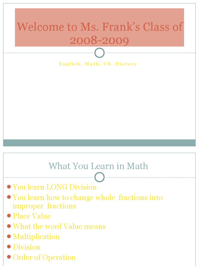 Ms. Frank's 2008-2009 Class Overview | PDF | Language Arts & Discipline