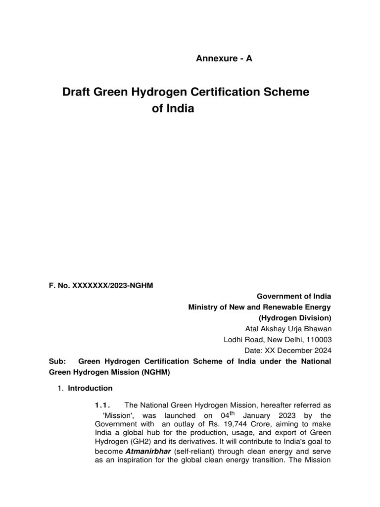 Green Hydrogen Certification Scheme of India-Draft-2024 | PDF ...