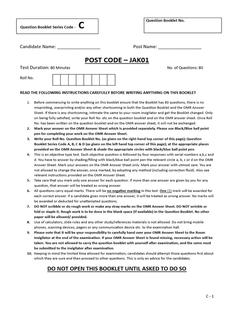 Exam Booklet Instructions and Sample | PDF | Computer Hardware ...