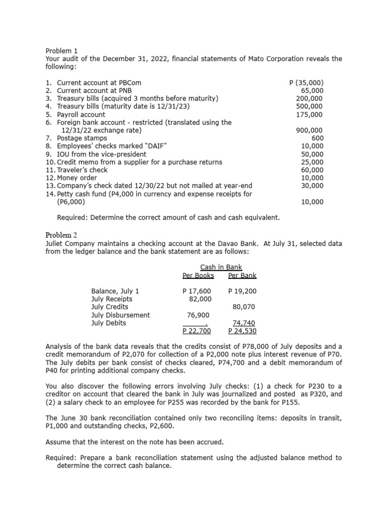 Assignment - Audit of Cash | PDF | Banks | Debits And Credits