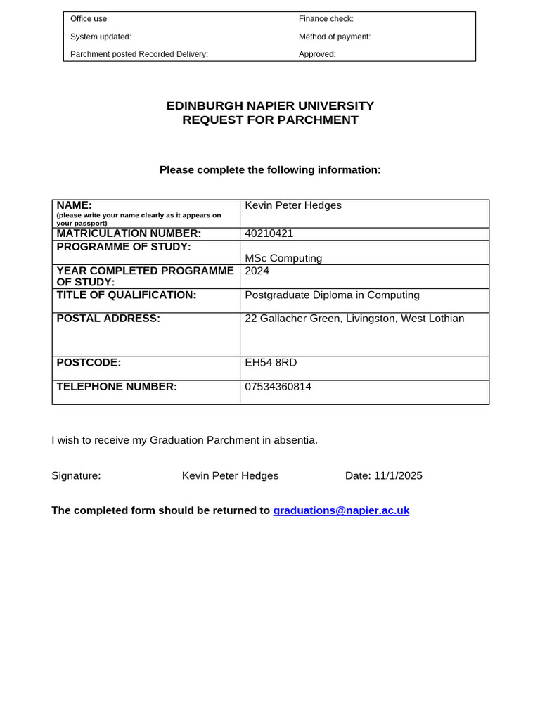 Parchments - Request Form 2 | PDF