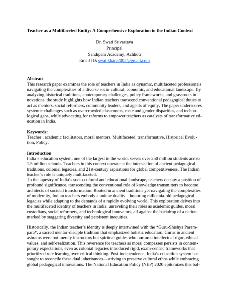 Multifaceted Roles of Indian Teachers | PDF | Teachers | Guru