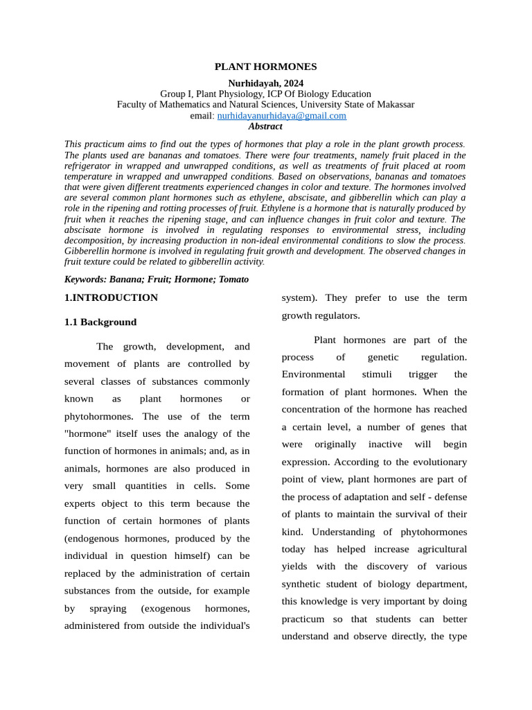 Role of Plant Hormones in Growth | PDF | Plant Hormone | Auxin