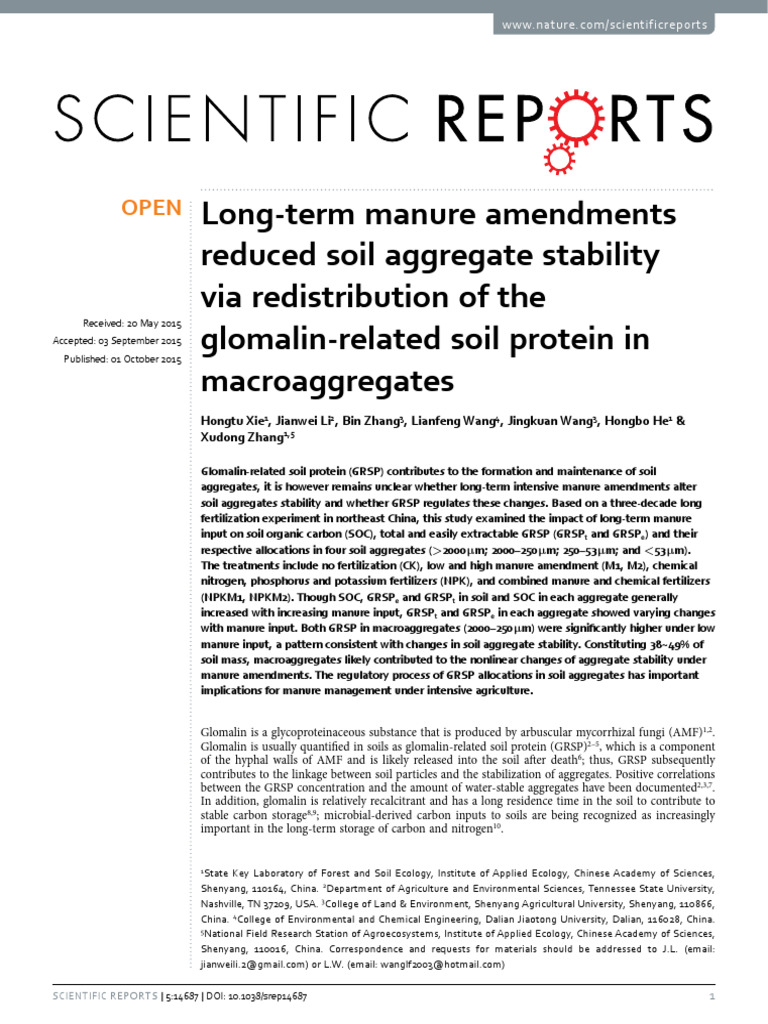 Manure Effects on Soil Aggregate Stability | PDF | Soil | Manure